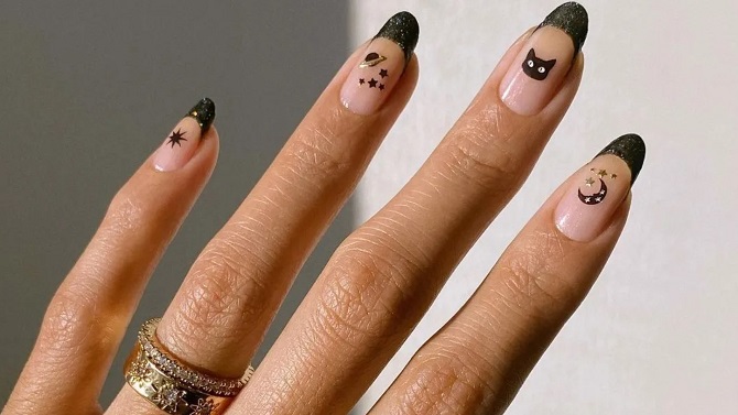 Black manicure for Halloween: stylish ideas with photos 11