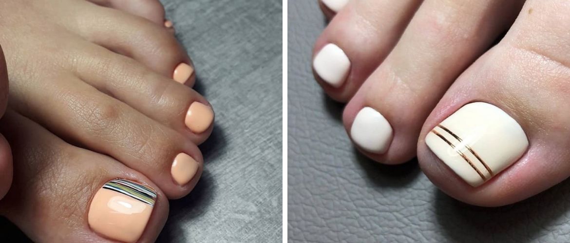 Pedicure with stripes: stylish nail design options