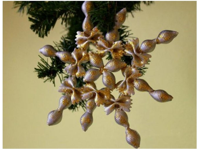 Снежинки из макарон —  оригинальное украшение на новогоднюю елку (+бонус-видео) 12