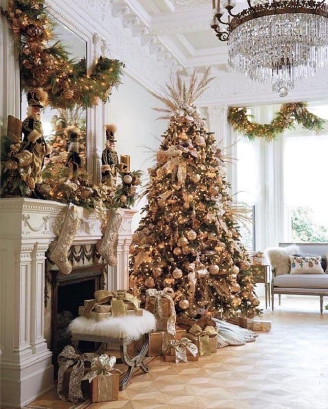 New Year’s decor in golden colors: original ideas with photos 2
