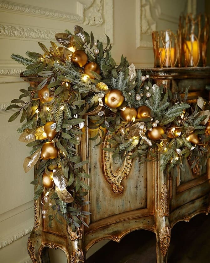 New Year’s decor in golden colors: original ideas with photos 17