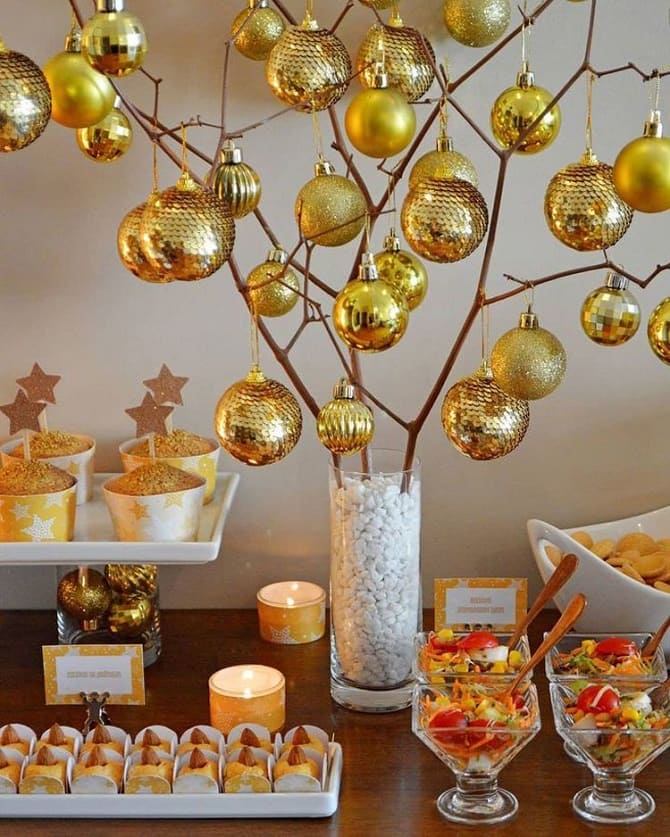 New Year’s decor in golden colors: original ideas with photos 9