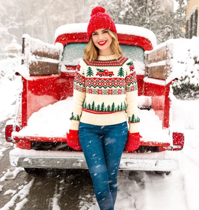 Wie man einen Weihnachtspullover trägt, um in Winteroutfits stilvoll auszusehen 4