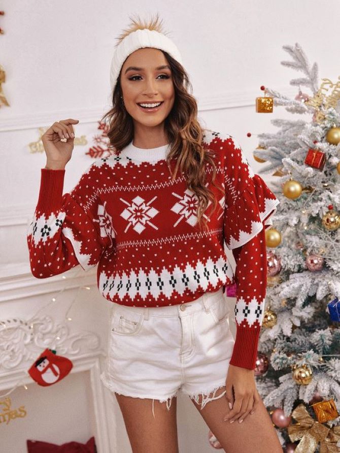 Wie man einen Weihnachtspullover trägt, um in Winteroutfits stilvoll auszusehen 17