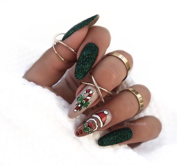 Green manicure for New Year 2024: beautiful ideas for the holiday 12
