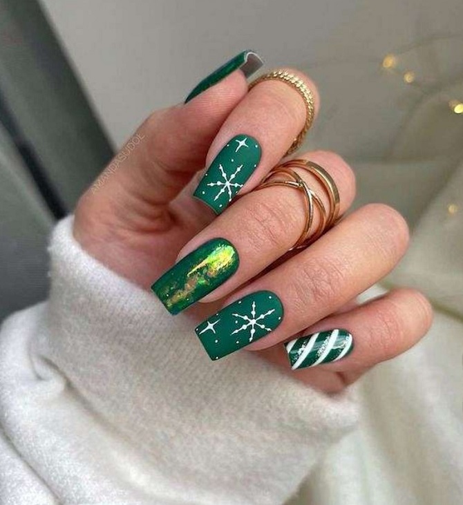 Green manicure for New Year 2024: beautiful ideas for the holiday 6