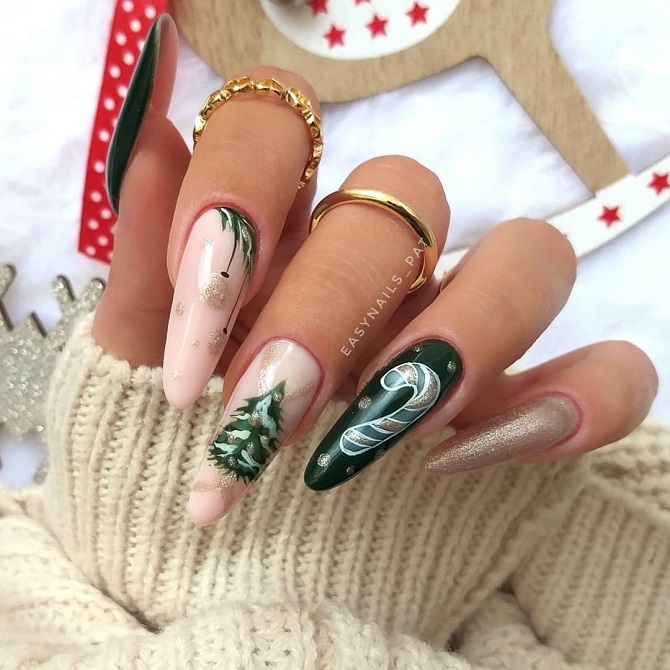 Green manicure for New Year 2024: beautiful ideas for the holiday 9
