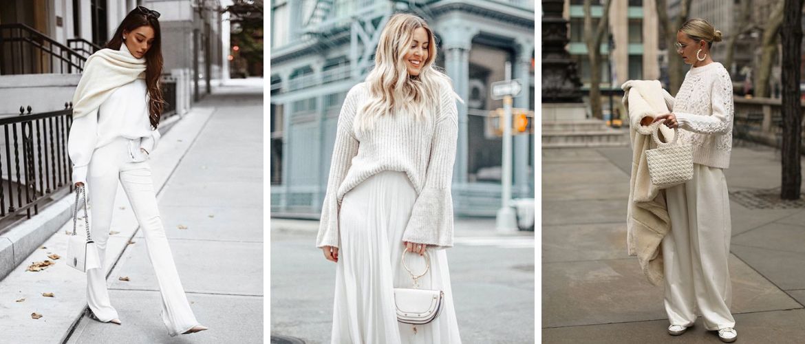 Winter looks in white total look style