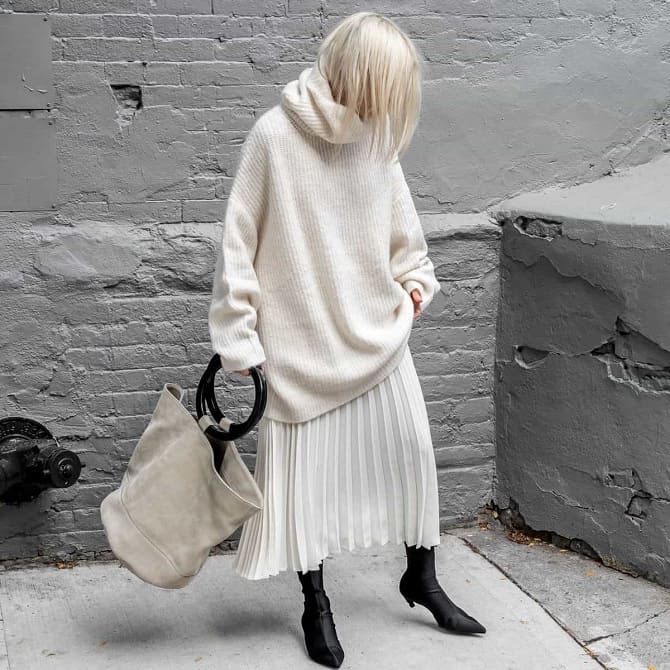 What to wear with long sweaters: fashionable looks 11