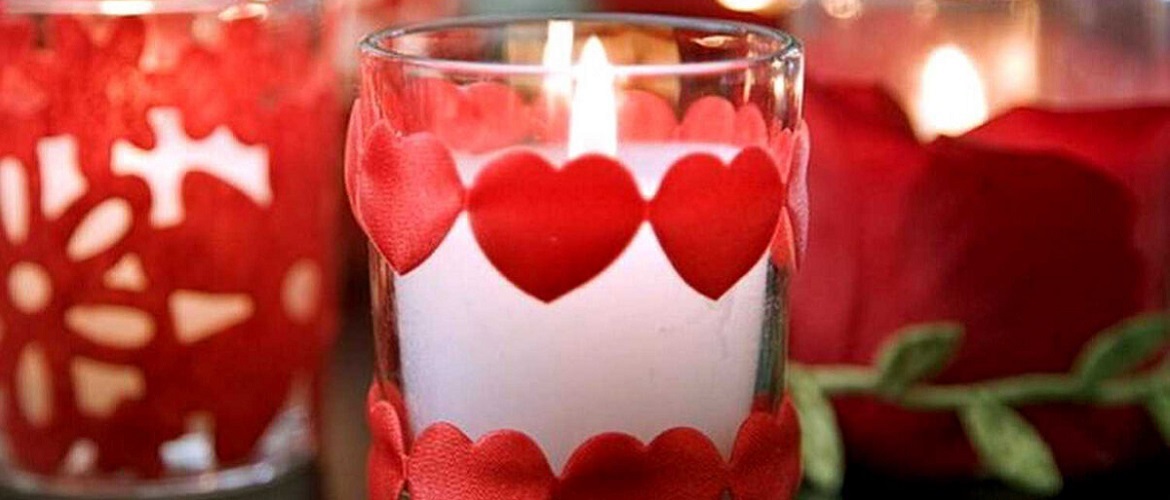 Kerzendekoration zum Valentinstag: Ideen mit Fotos
