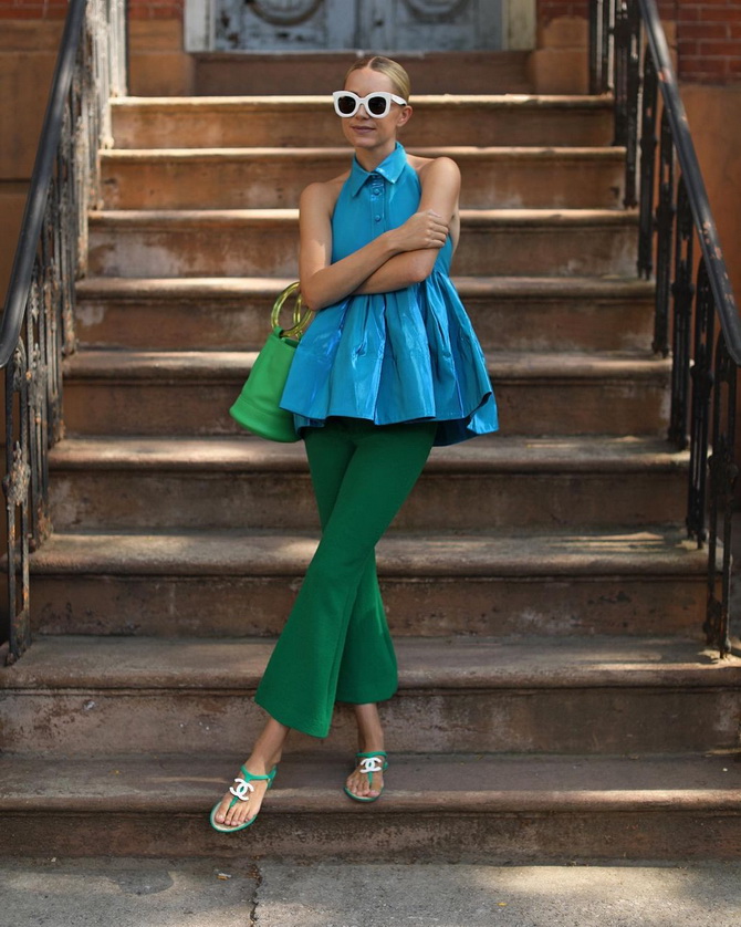 The combination of blue and green in fashionable looks: ideas for all occasions 3