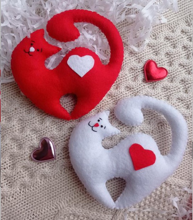 Влюбленные коты: текстильная поделка на День святого Валентина 11