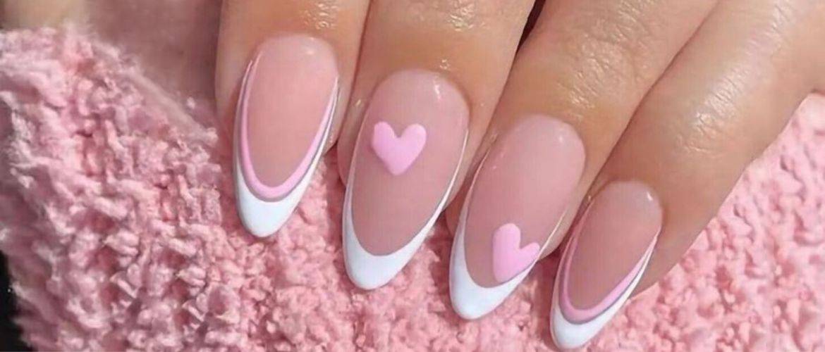Nude manicure with hearts: fresh nail design ideas