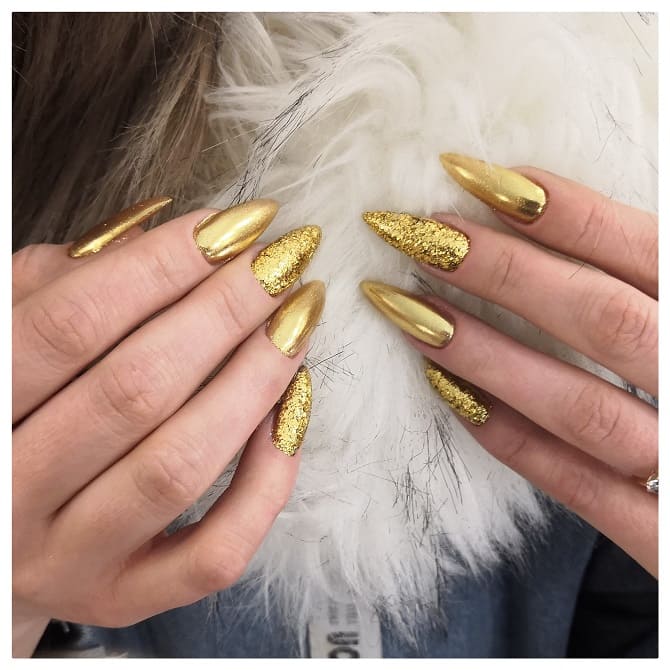 Golden manicure 2024: fashion ideas with photos 6