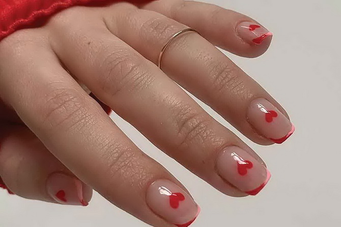 Nude manicure with hearts: fresh nail design ideas 30