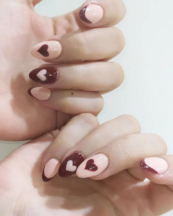Nude manicure with hearts: fresh nail design ideas 4