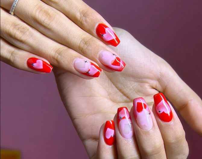 Nude manicure with hearts: fresh nail design ideas 7