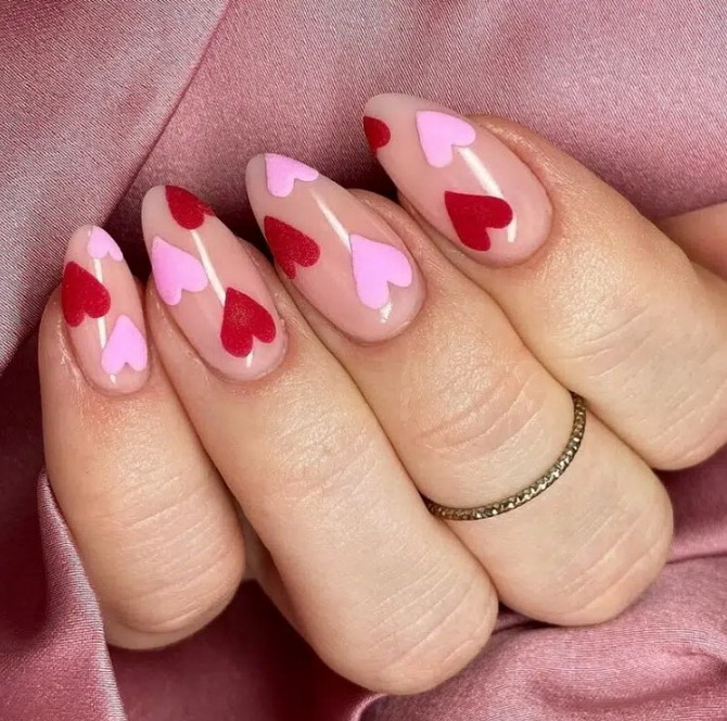 Nude manicure with hearts: fresh nail design ideas 18