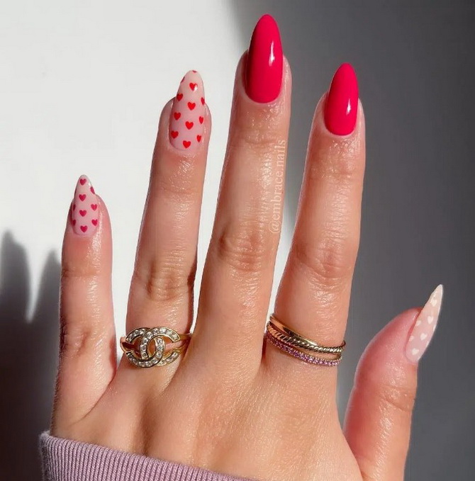 Nude manicure with hearts: fresh nail design ideas 22