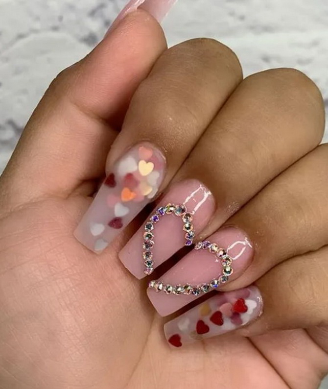 Nude manicure with hearts: fresh nail design ideas 24