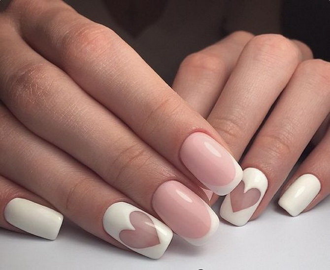 Nude manicure with hearts: fresh nail design ideas 2