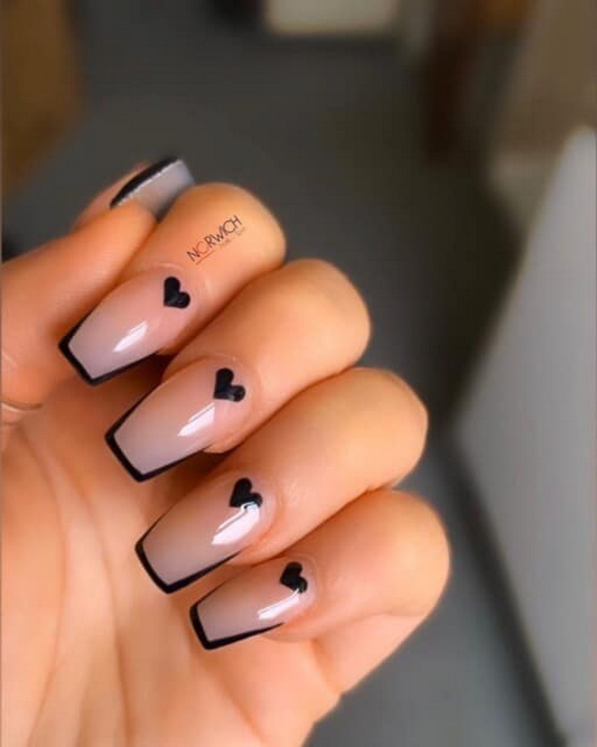Nude manicure with hearts: fresh nail design ideas 10