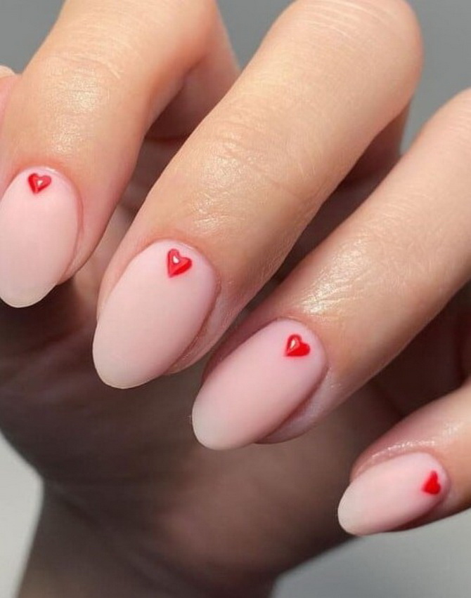 Nude manicure with hearts: fresh nail design ideas 20