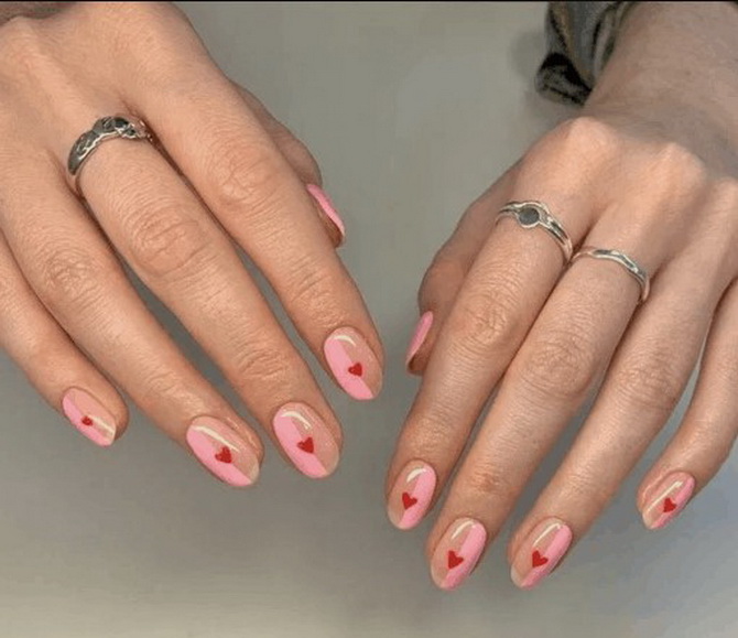 Nude manicure with hearts: fresh nail design ideas 21