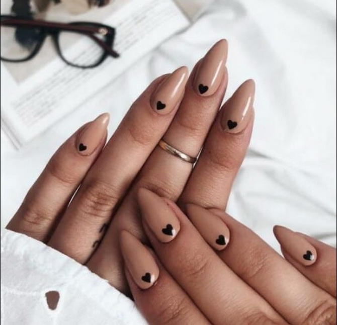 Nude manicure with hearts: fresh nail design ideas 14