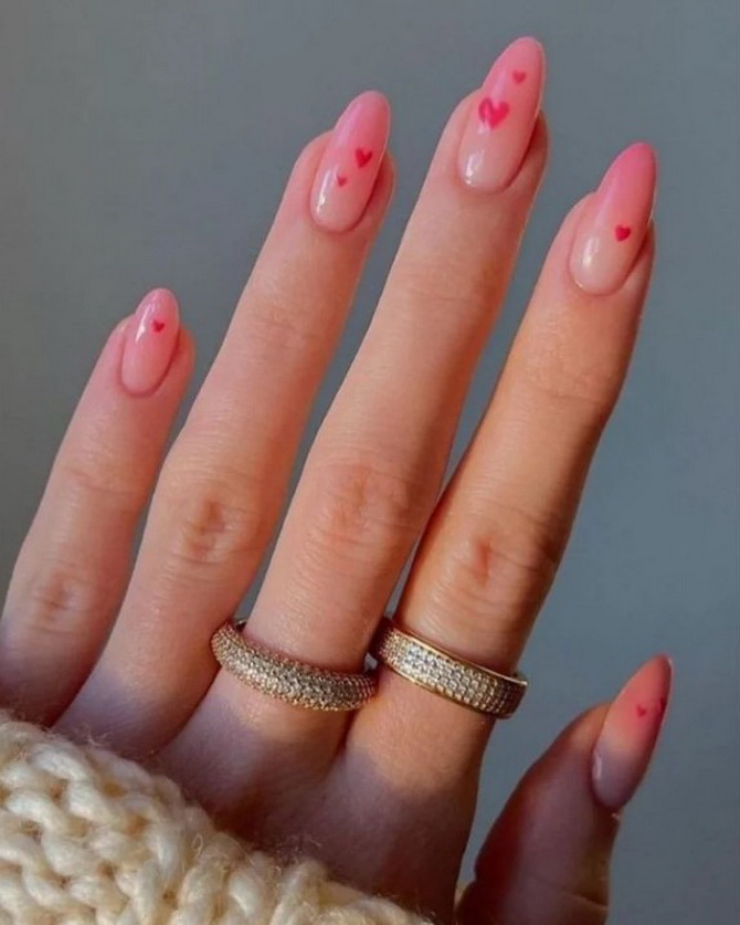 Nude manicure with hearts: fresh nail design ideas 17