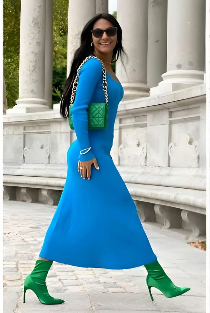 The combination of blue and green in fashionable looks: ideas for all occasions 18