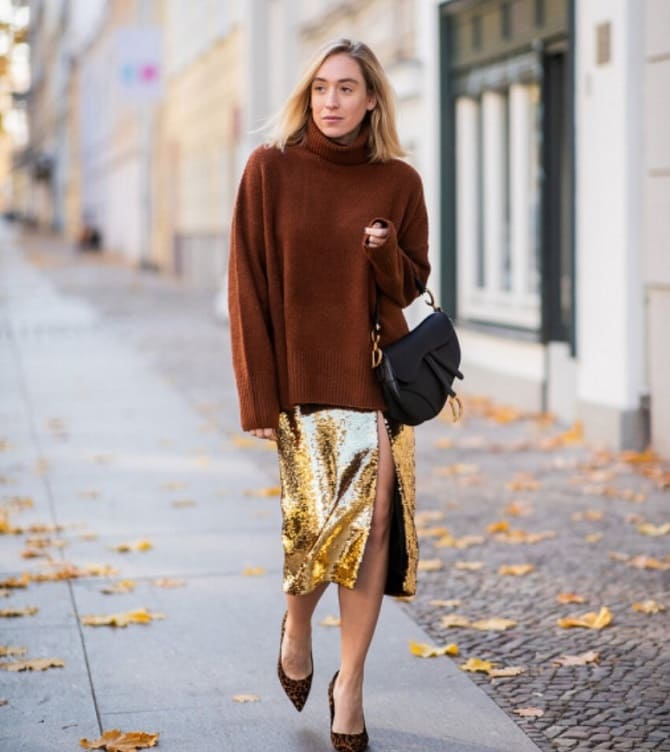 Fashionable shiny skirts for spring: stylish ideas with photos 15