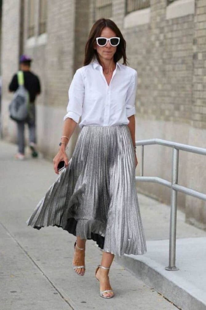 Fashionable shiny skirts for spring: stylish ideas with photos 9