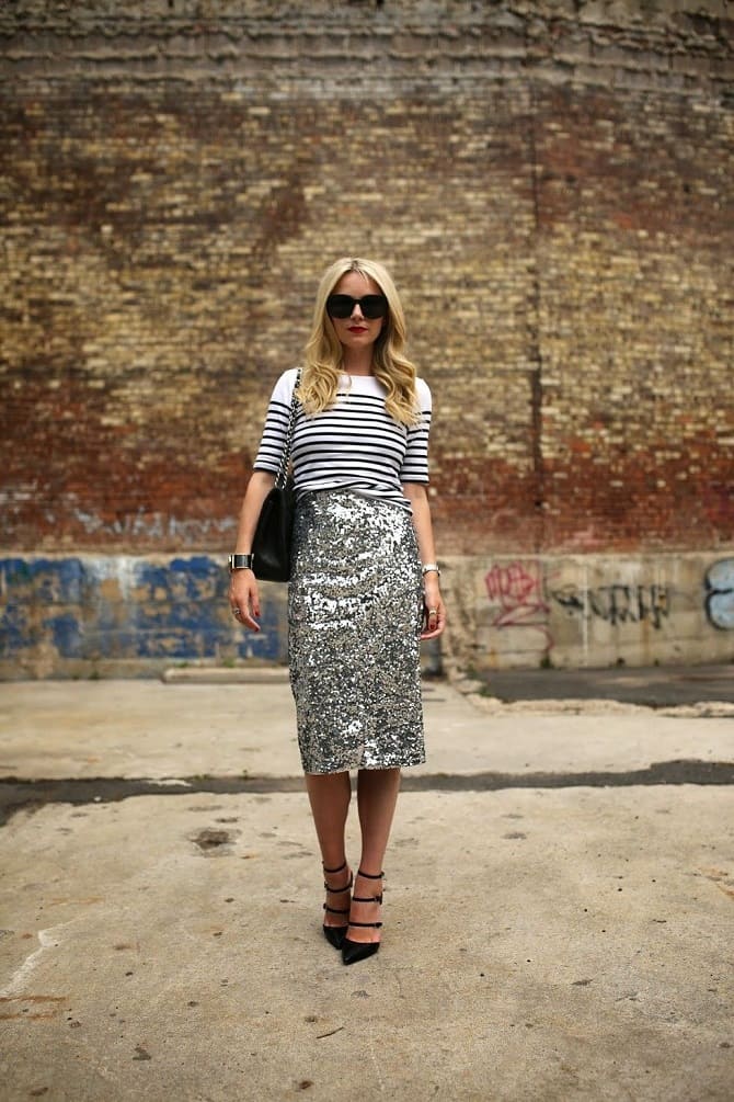 Fashionable shiny skirts for spring: stylish ideas with photos 10