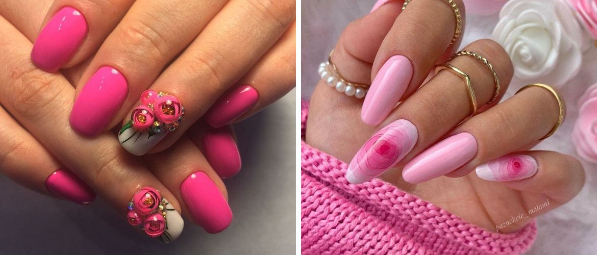 Manicure with roses – fashionable options for delicate nail designs