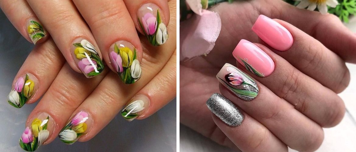 Маникюр с тюльпанами на 8 марта: стильные идеи декора ногтей