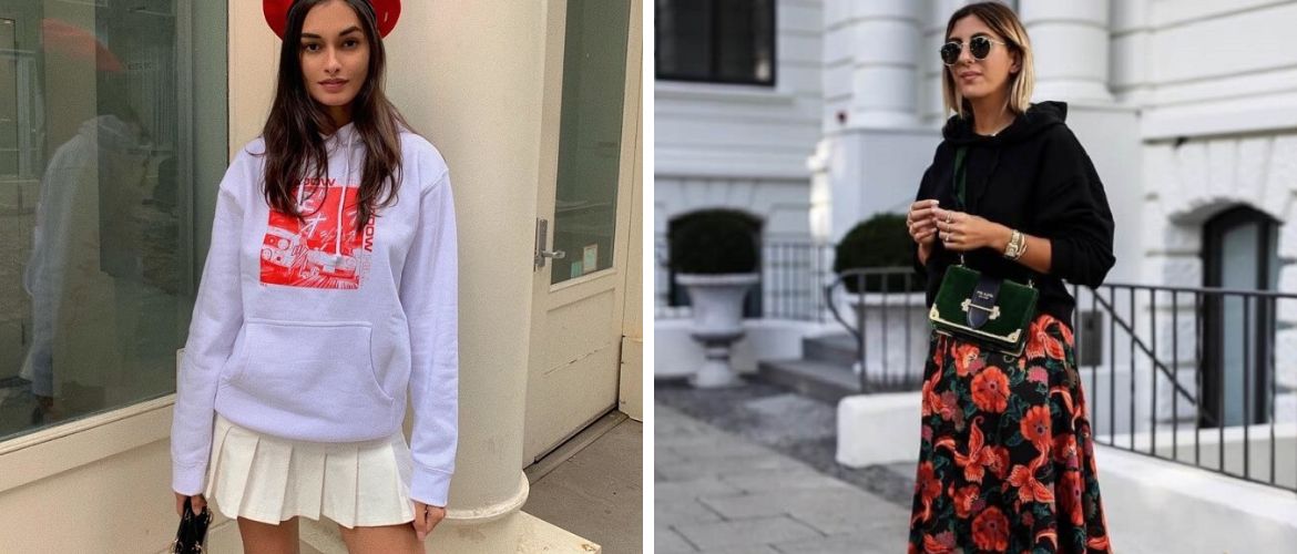How to wear a sweatshirt with a skirt this spring: fashion ideas