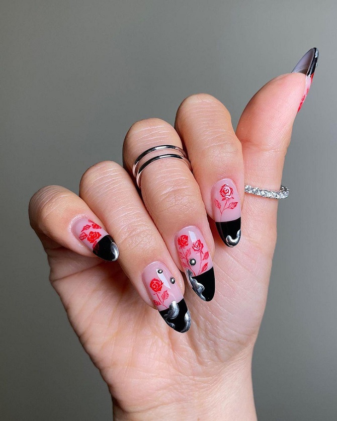 Manicure with roses – fashionable options for delicate nail designs 2