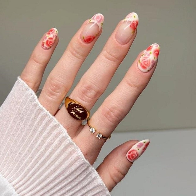 Manicure with roses – fashionable options for delicate nail designs 3
