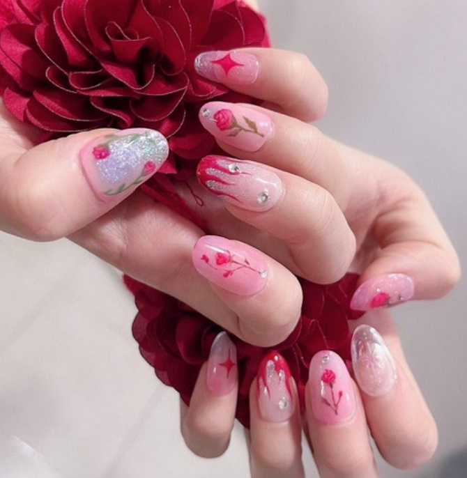 Manicure with roses – fashionable options for delicate nail designs 7