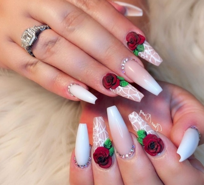 Manicure with roses – fashionable options for delicate nail designs 10