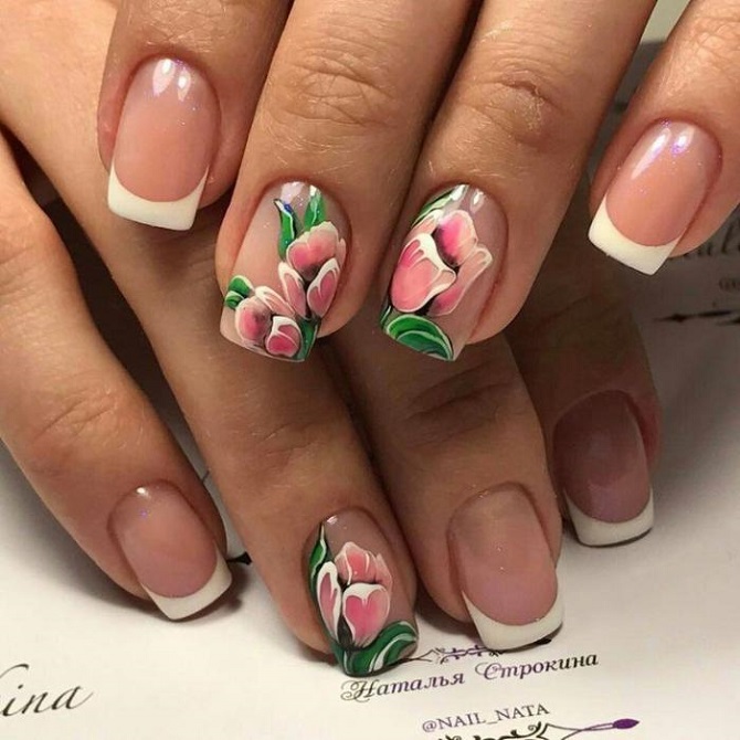 Manicure with tulips on March 8: stylish nail decor ideas 2