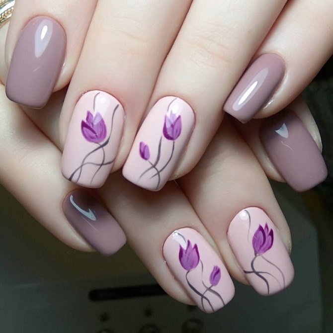 Маникюр с тюльпанами на 8 марта: стильные идеи декора ногтей 10