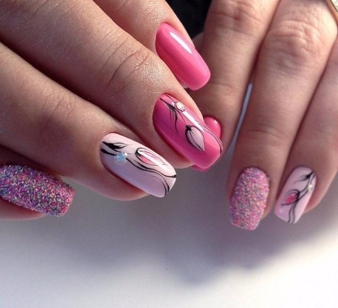 Manicure with tulips on March 8: stylish nail decor ideas 14