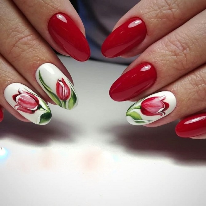 Manicure with tulips on March 8: stylish nail decor ideas 6