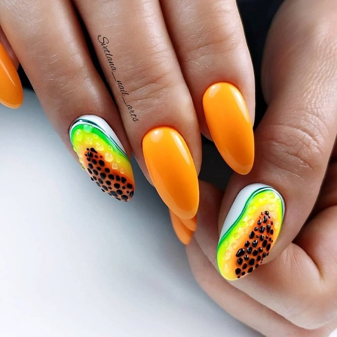 Bright orange manicure: fashionable ideas for stylish nail design 12