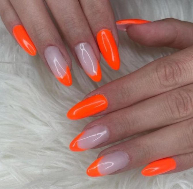 Leuchtend orangefarbene Maniküre: modische Ideen für stilvolles Nageldesign 13