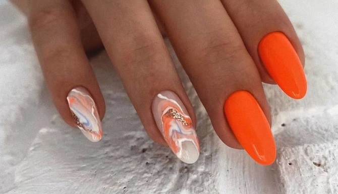 Bright orange manicure: fashionable ideas for stylish nail design 8