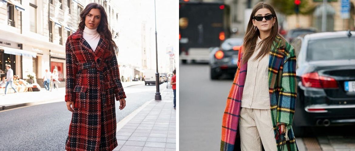 Fashionable checkered coats: current models for warm spring