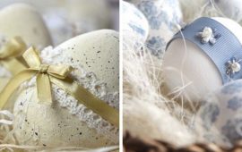 Decorating Easter eggs using ribbons: beautiful ideas with photos